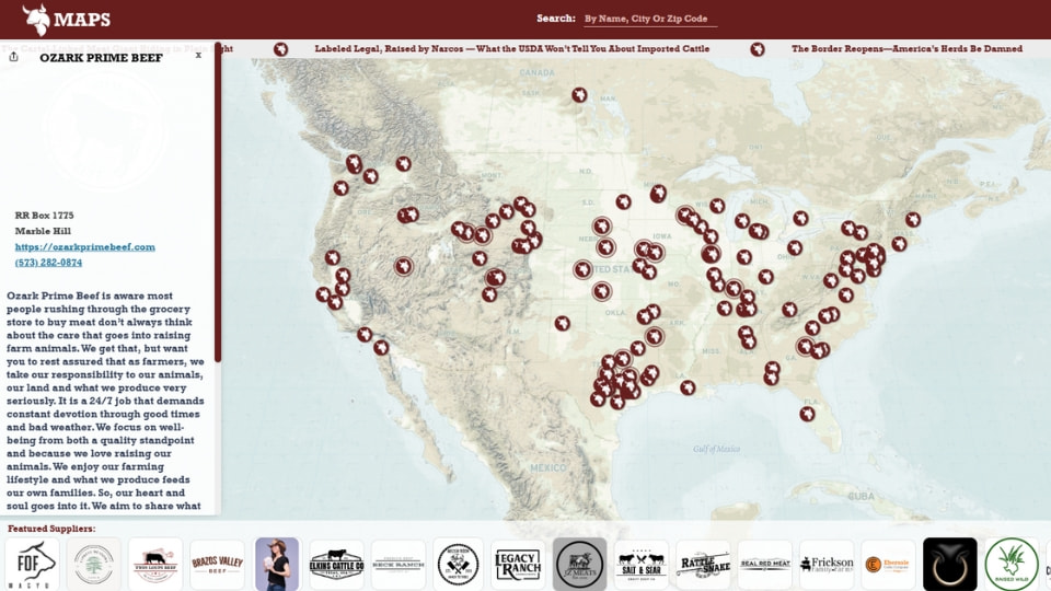BeefMaps - Exemple de carte des producteurs de viande aux États-Unis